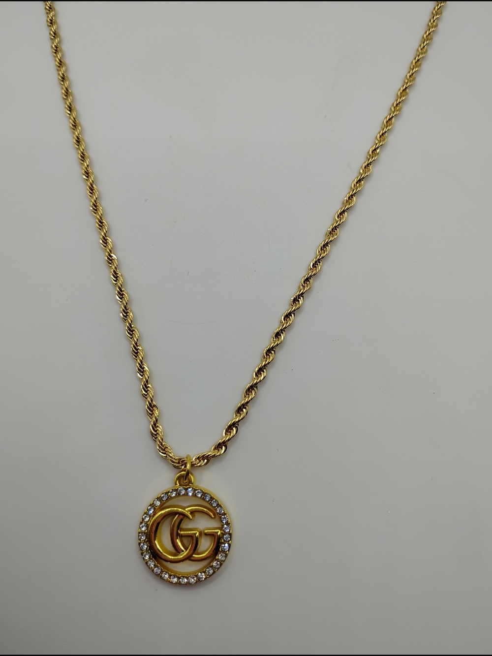 Gucci Gold Double G Crystal Authentic Pendant On A 14K Rope Necklace - Picture 12 of 16